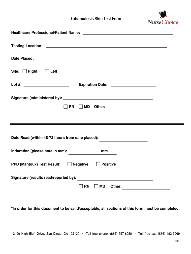 Free Printable Tb Test Forms
