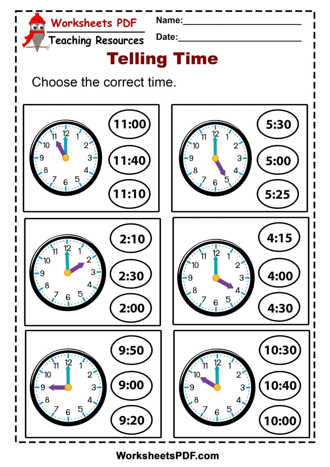 Free Printable Telling Time Worksheets