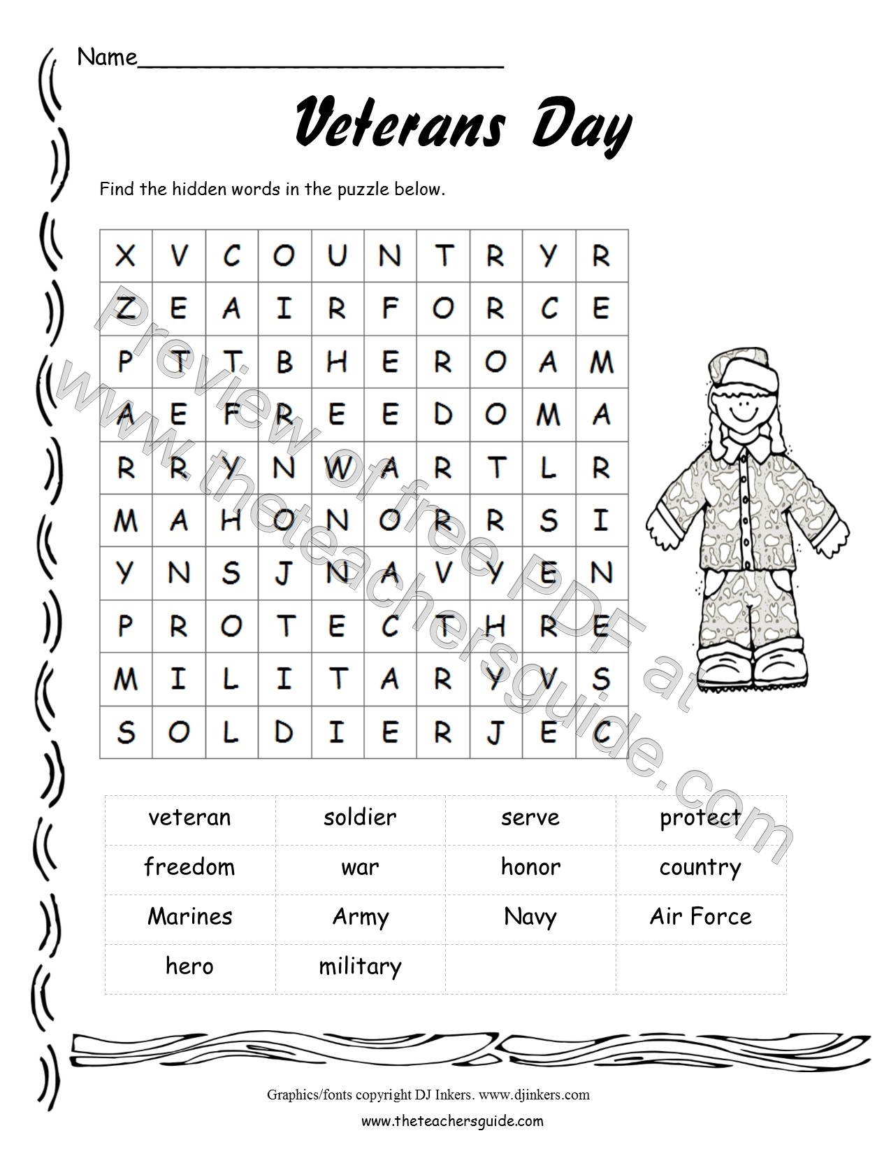 Free Printable Veterans Day Worksheets