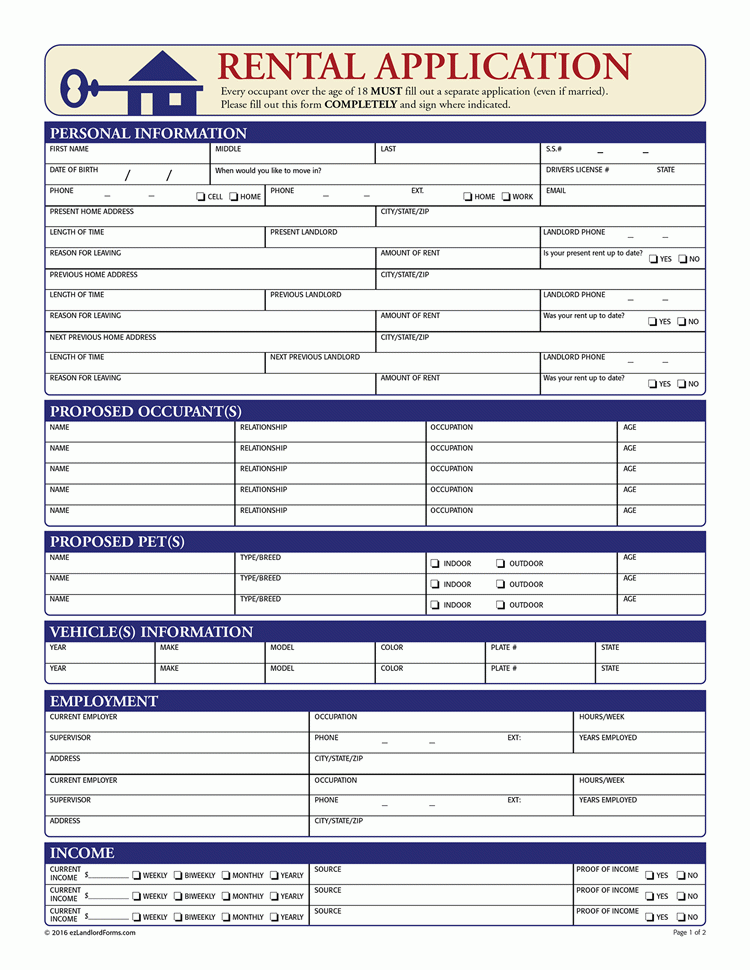 Free Rental Application Rental Forms EZ Landlord Forms