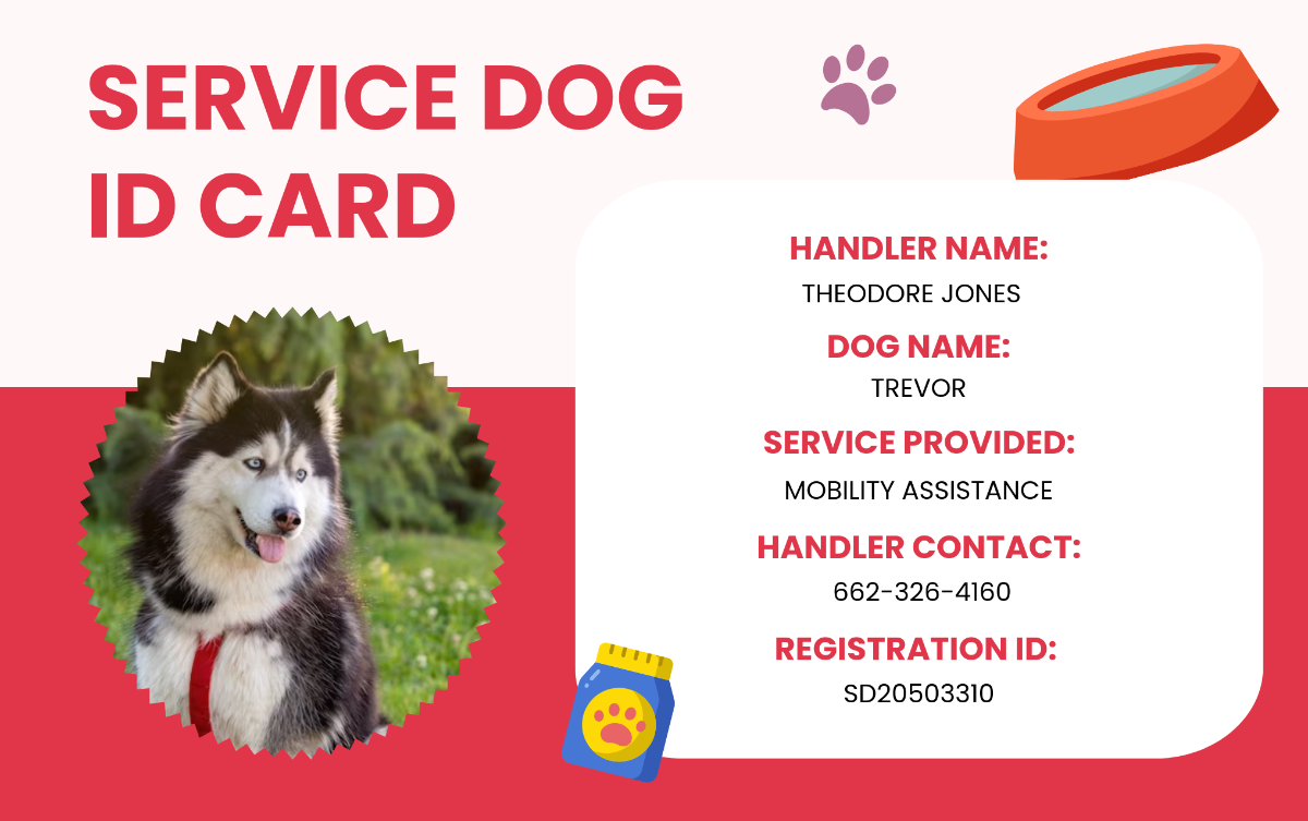 Free Service Dog ID Card Templates Editable And Printable