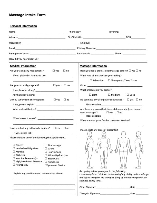  Free Templates How To Build Your Massage Therapy Intake Form