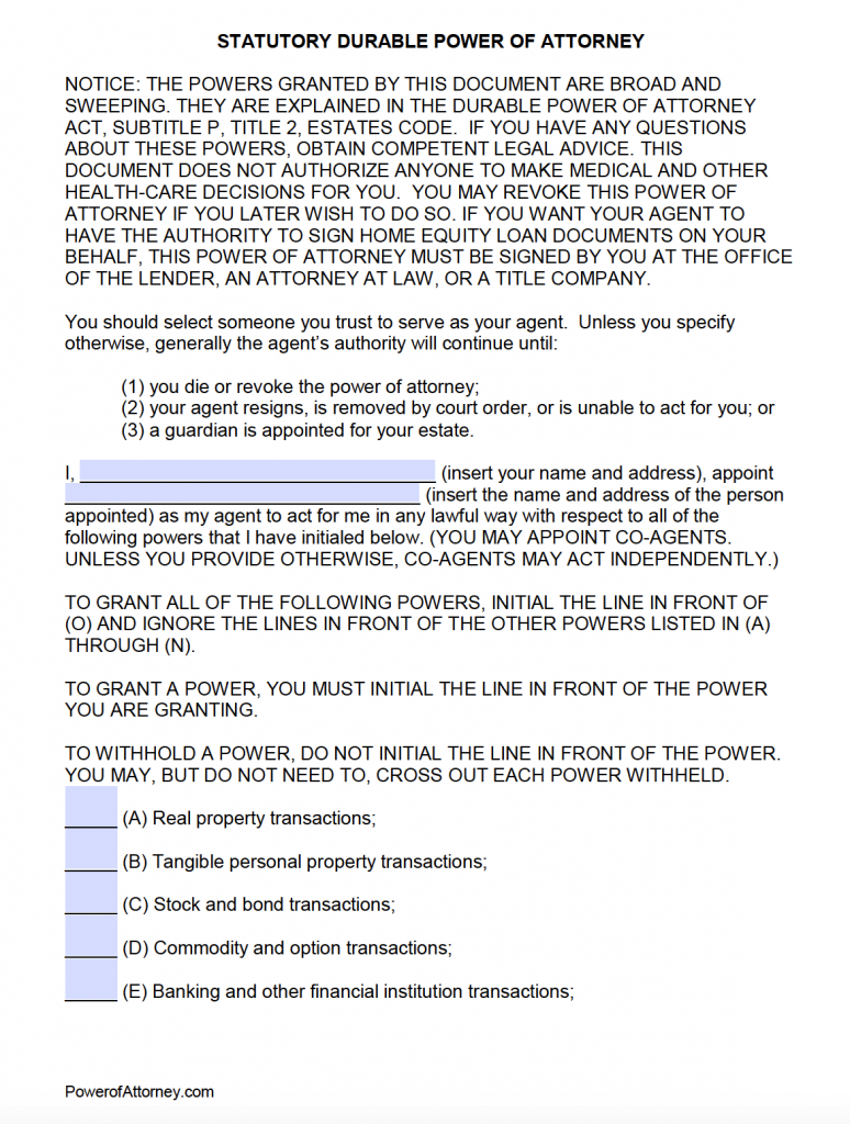 Free Texas Power Of Attorney Forms PDF Templates
