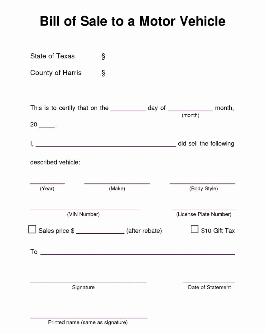 Free Vehicle Bill Of Sale Printable Simple Form Printables For Everyone