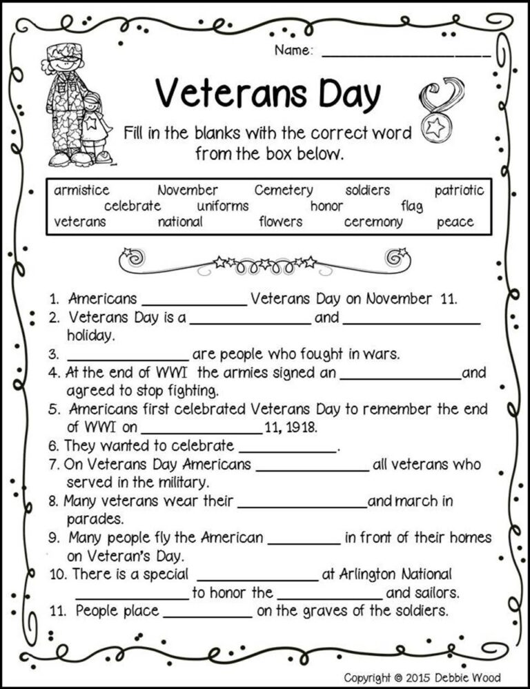 Free Veterans Day Worksheets