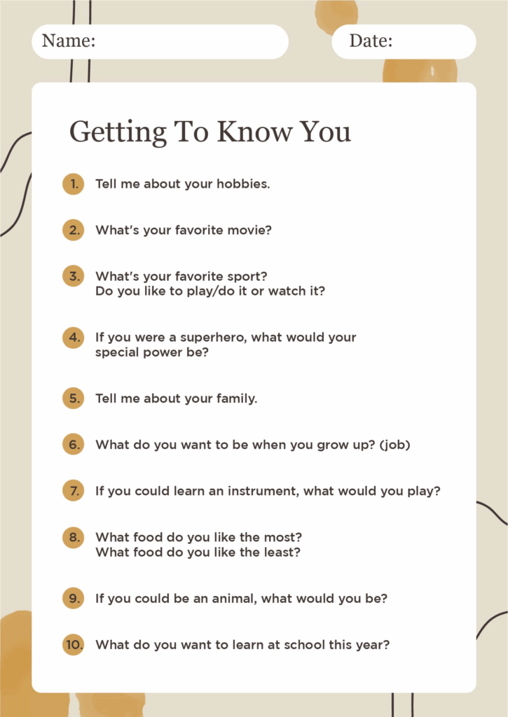 Free Printable Get To Know You Worksheet For Adults - Informacion Diaria