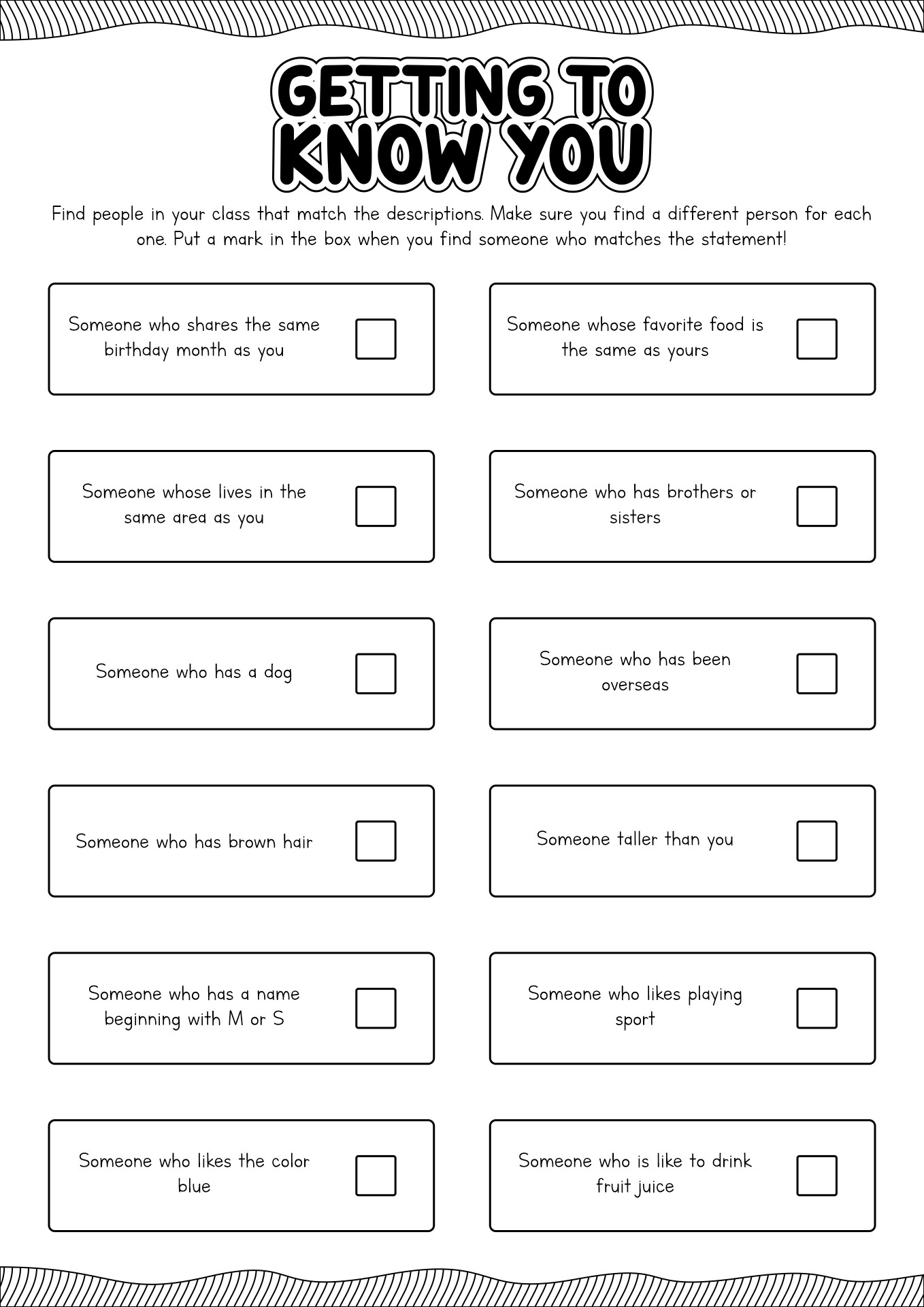 Getting To Know You Worksheet Free