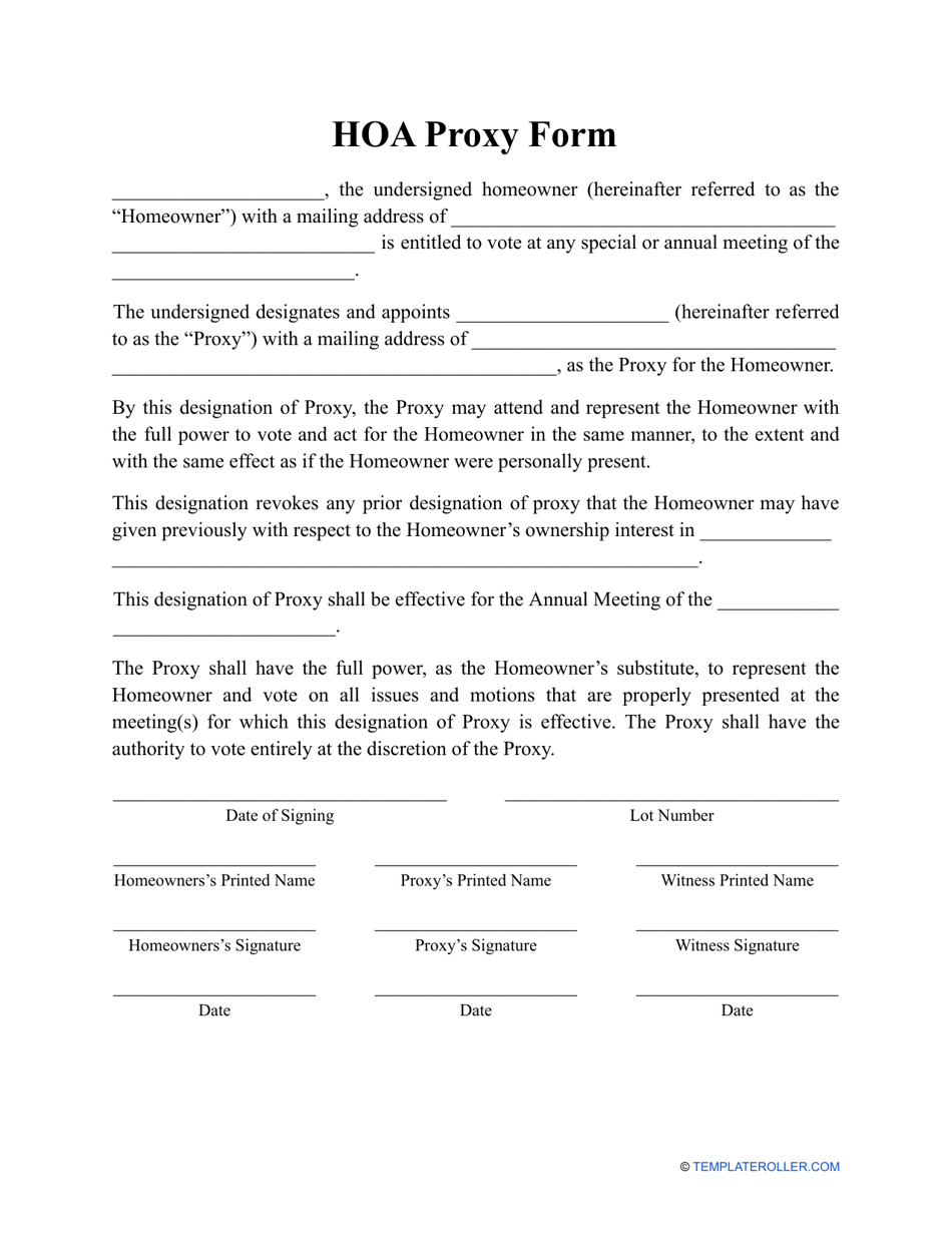 Hoa Proxy Form Fill Out Sign Online And Download PDF Templateroller