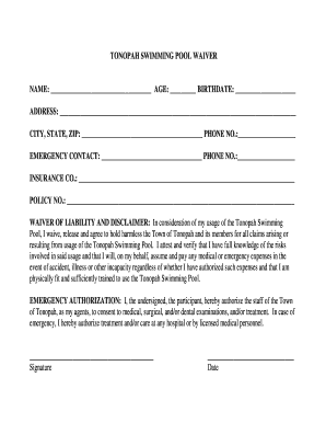 Homeowner Swimming Pool Waiver Fill Online Printable Fillable 