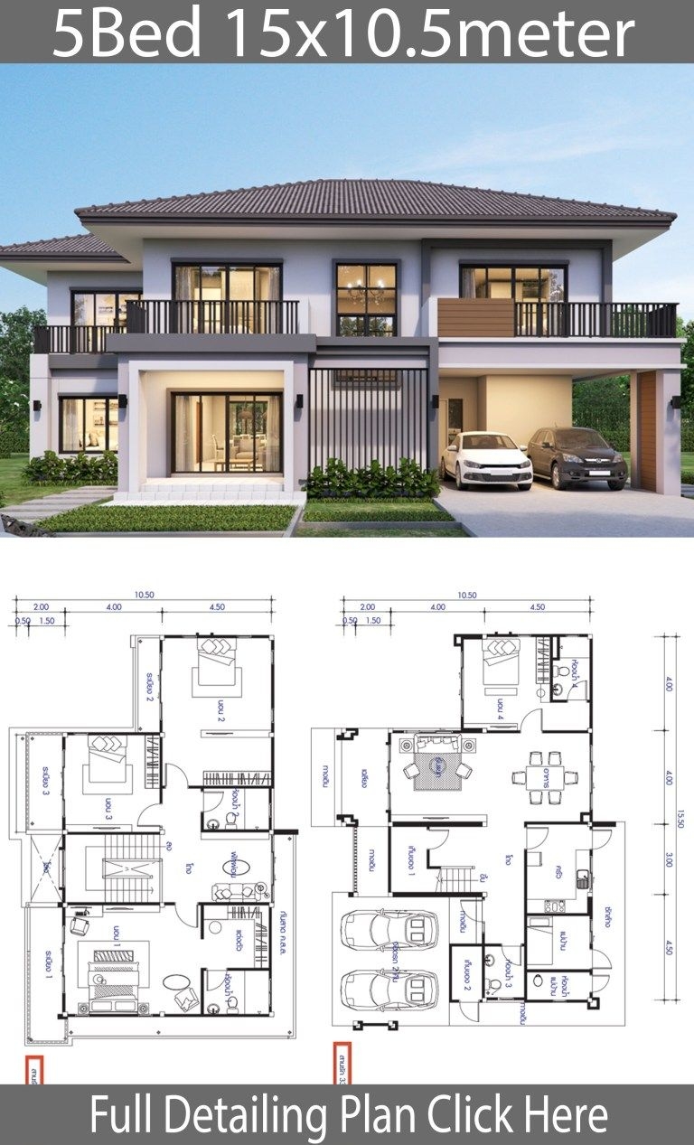 House Design Plan 15 5x10 5m With 5 Bedrooms Home Design With Plan 5 