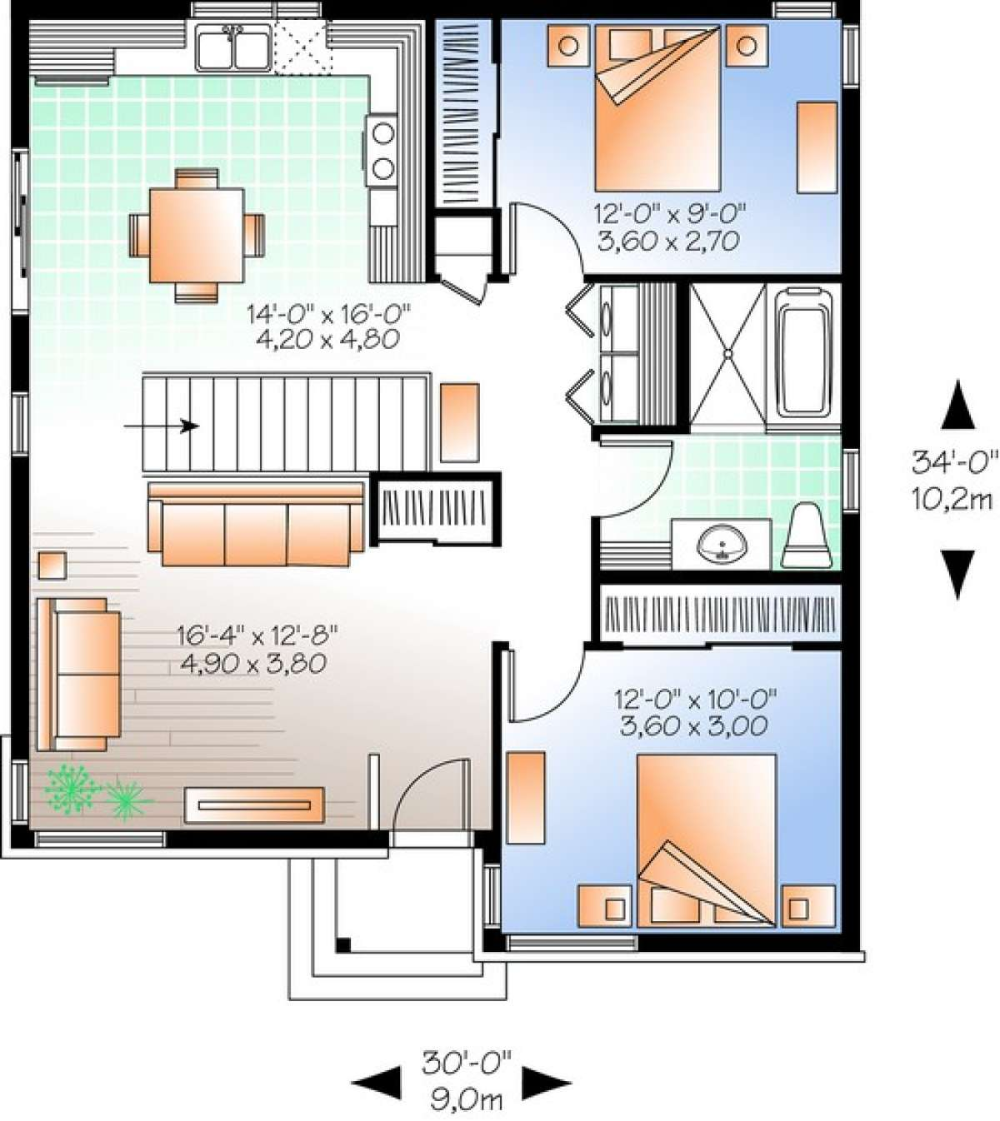 House Plan 034 00968 Modern Plan 962 Square Feet 2 Bedrooms 1 House Plan 034 00968 Modern Plan 962 Square Feet 2 Bedrooms 1