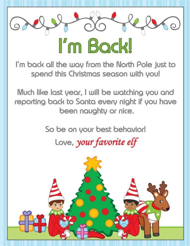 I M Back Elf Letter Printable