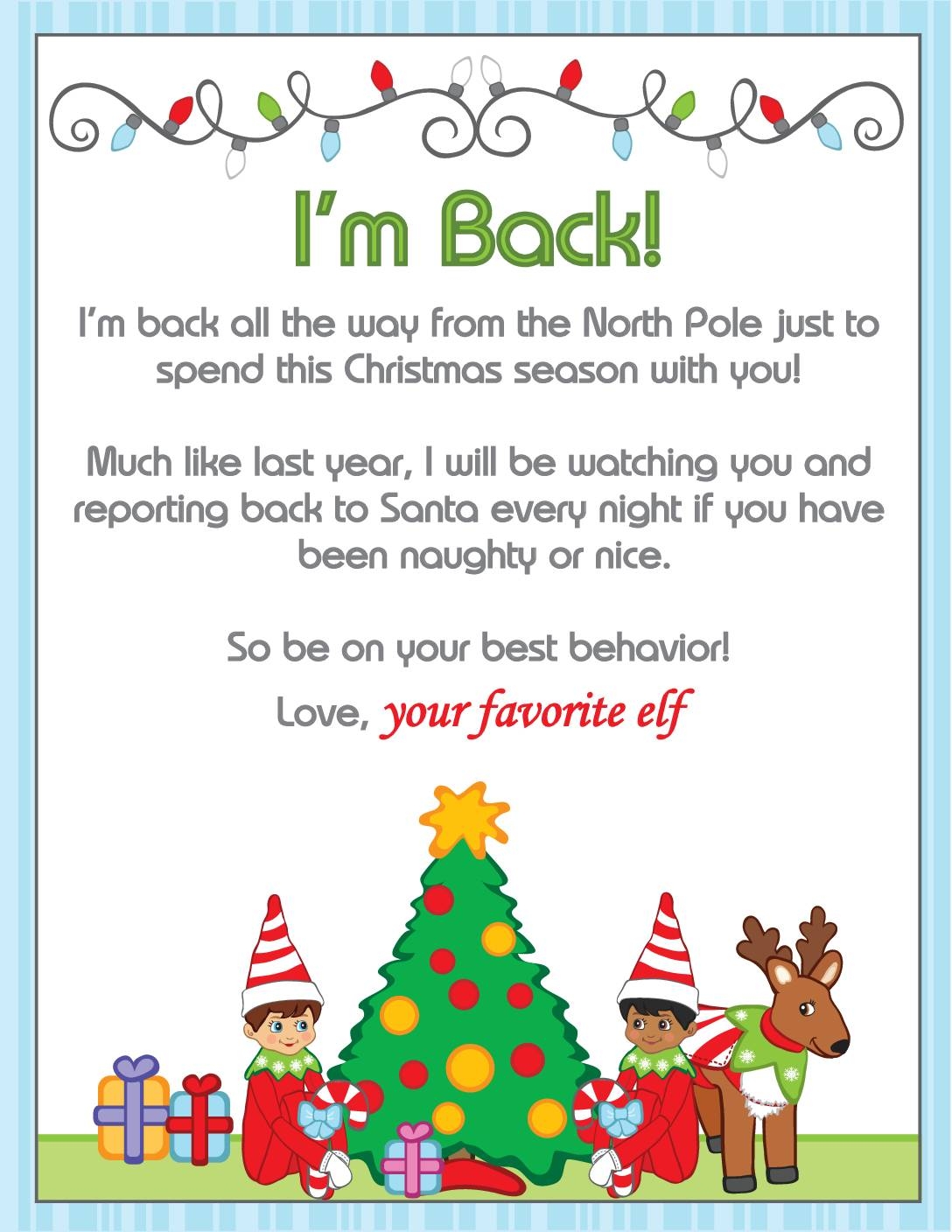 I M Back Elf Letter Printable