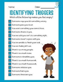 Identifying Triggers Worksheet By Helping Hands Therapy Services Identifying Triggers Worksheet By Helping Hands Therapy Services