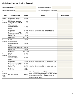 Immunization Record Form Fill Out And Sign Printable PDF Template 