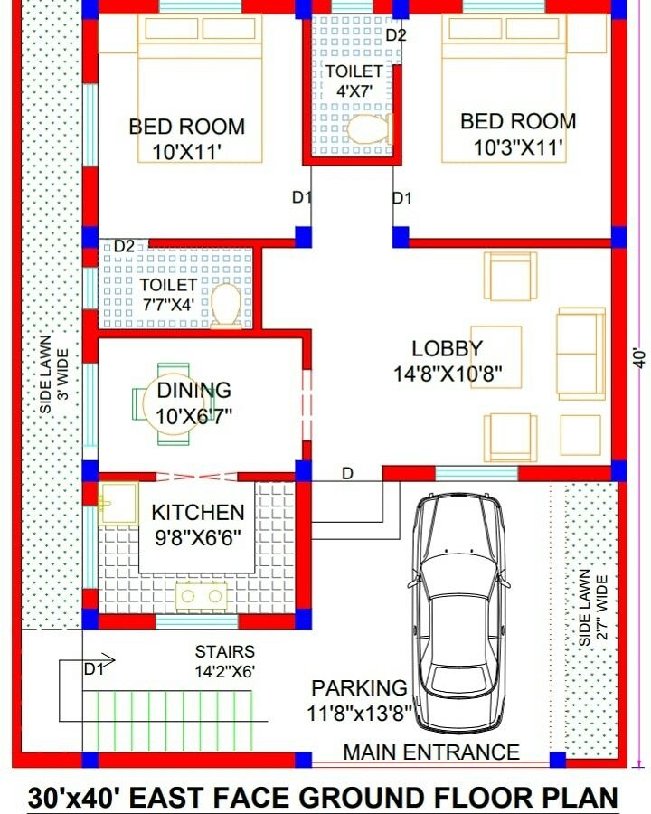 Indian House Plan 1200 Sq Ft Three Bedrooms In 1200 Square Feet 