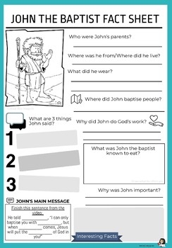 John The Baptist Factsheet Worksheet By Charisse Gange TPT
