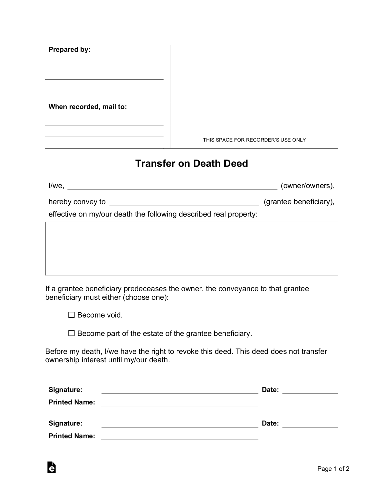 Kansas Property Transfer On Death Deed Fillable Form Printable Forms