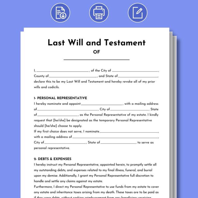 Last Will And Testament Editable Last Will And Testament Template 