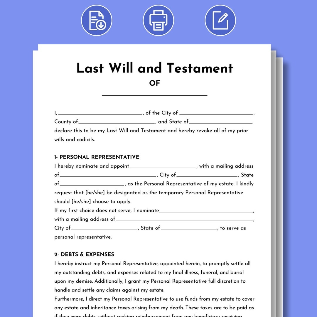 Last Will And Testament Editable Last Will And Testament Template