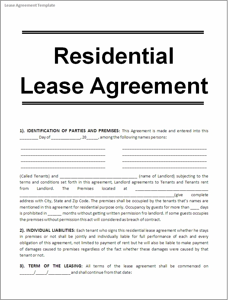 Lease Agreement Template Free Printable Documents Lease Agreement Template Free Printable Documents