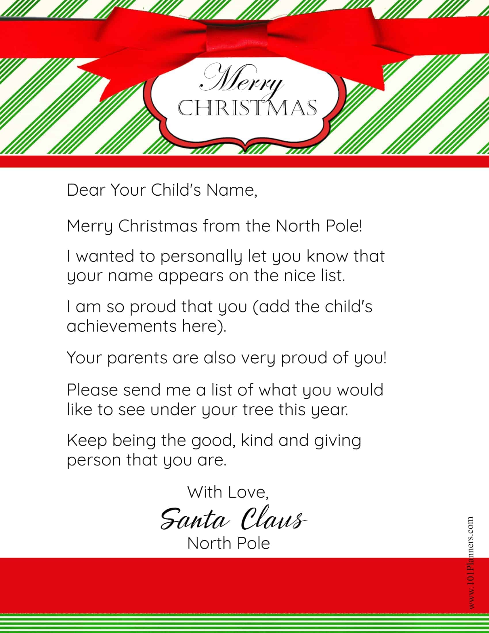 Letter From Santa Letter Template Printable Printable Templates