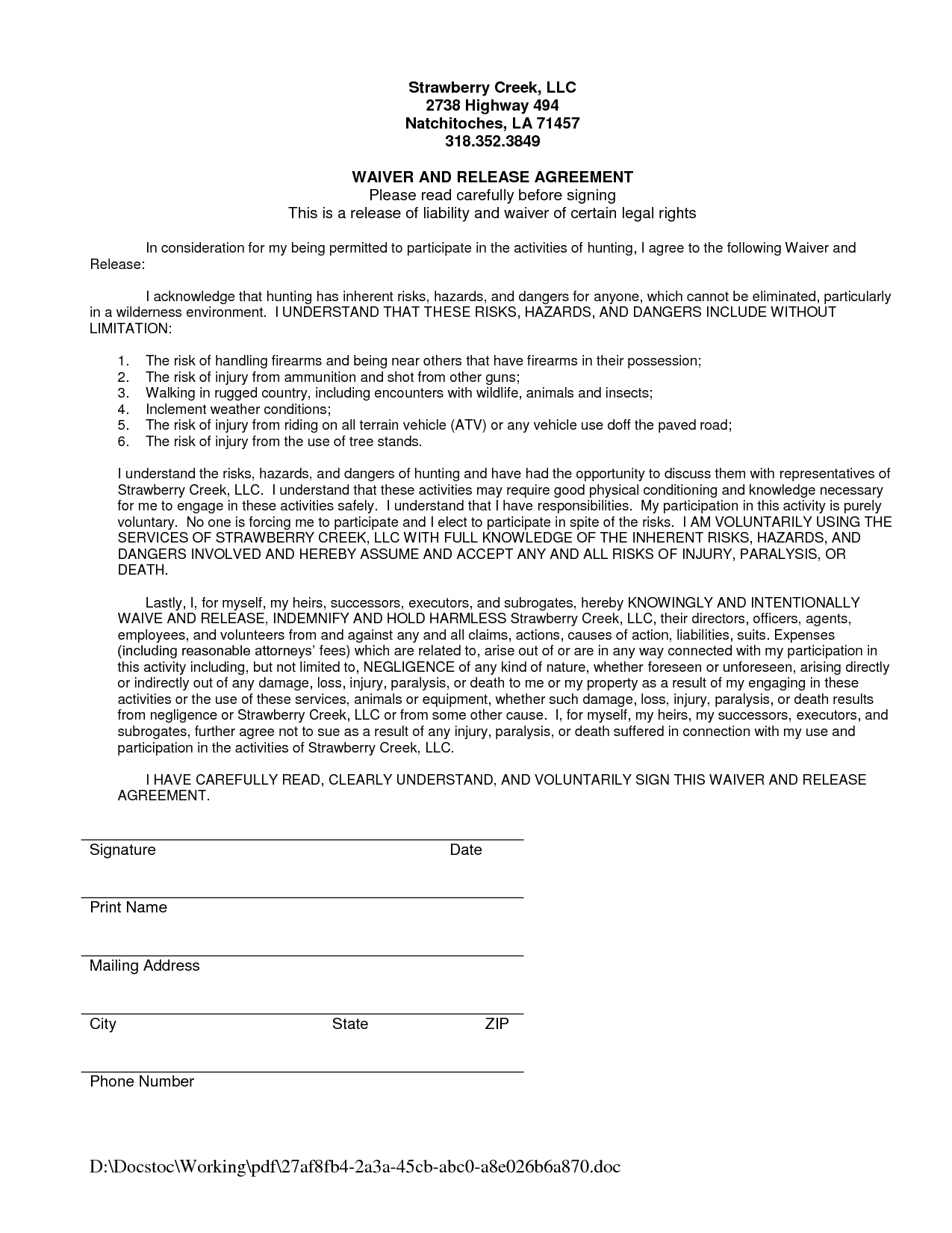Liability Waiver Form Sample Free Printable Documents Liability Waiver Form Sample Free Printable Documents