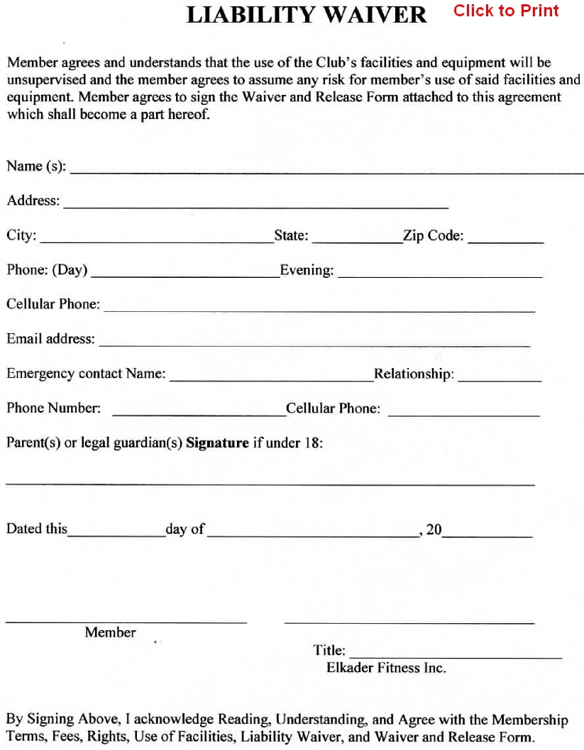 Liability Waiver Form Template Free Printable Documents