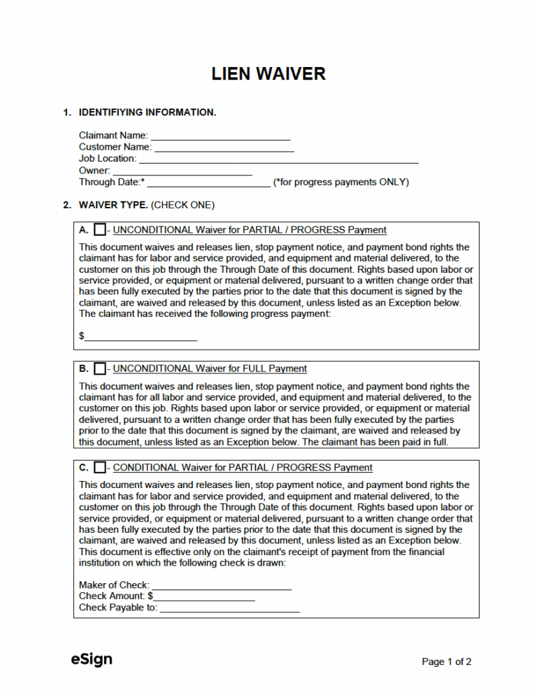 Lien Waiver Form Fill Out And Sign Printable Pdf Template Signnow 