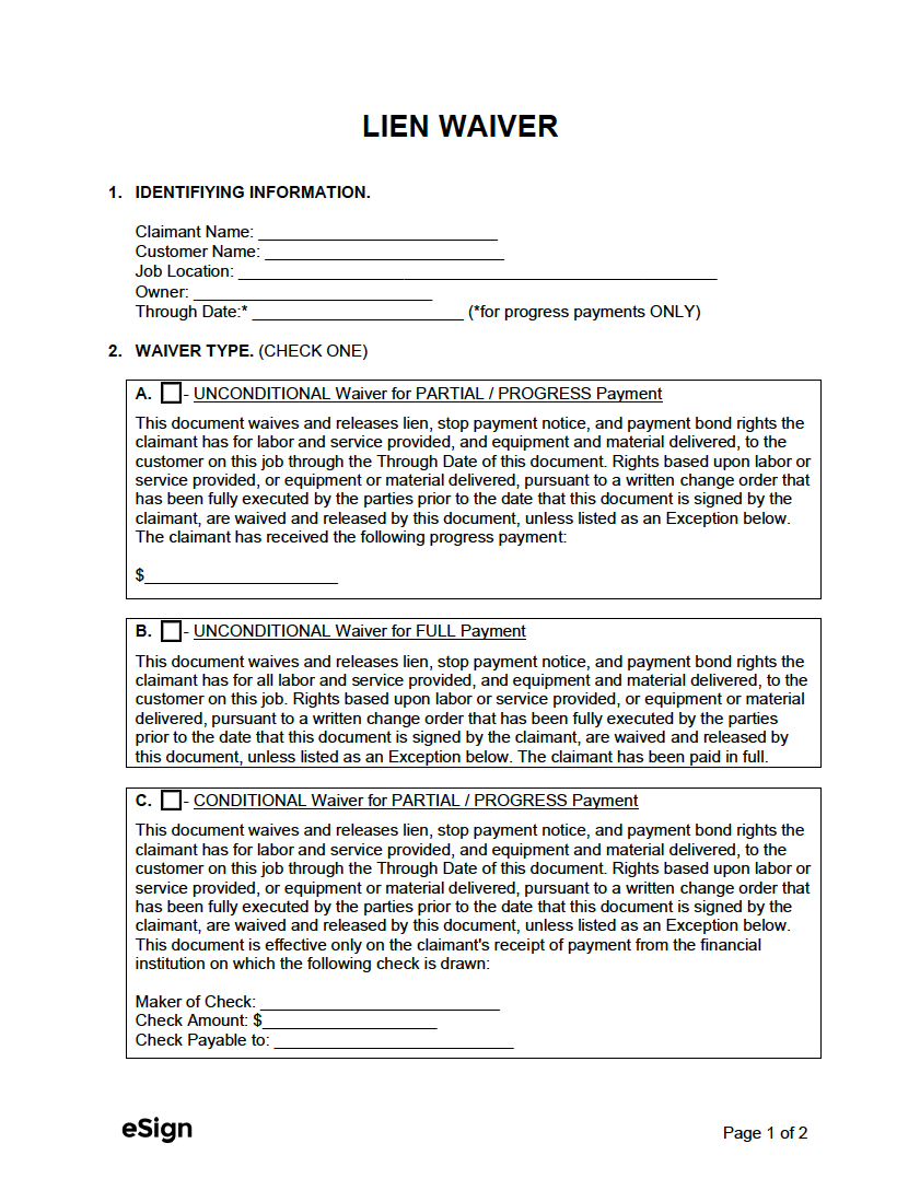 Lien Waiver Form Fill Out And Sign Printable Pdf Template Signnow