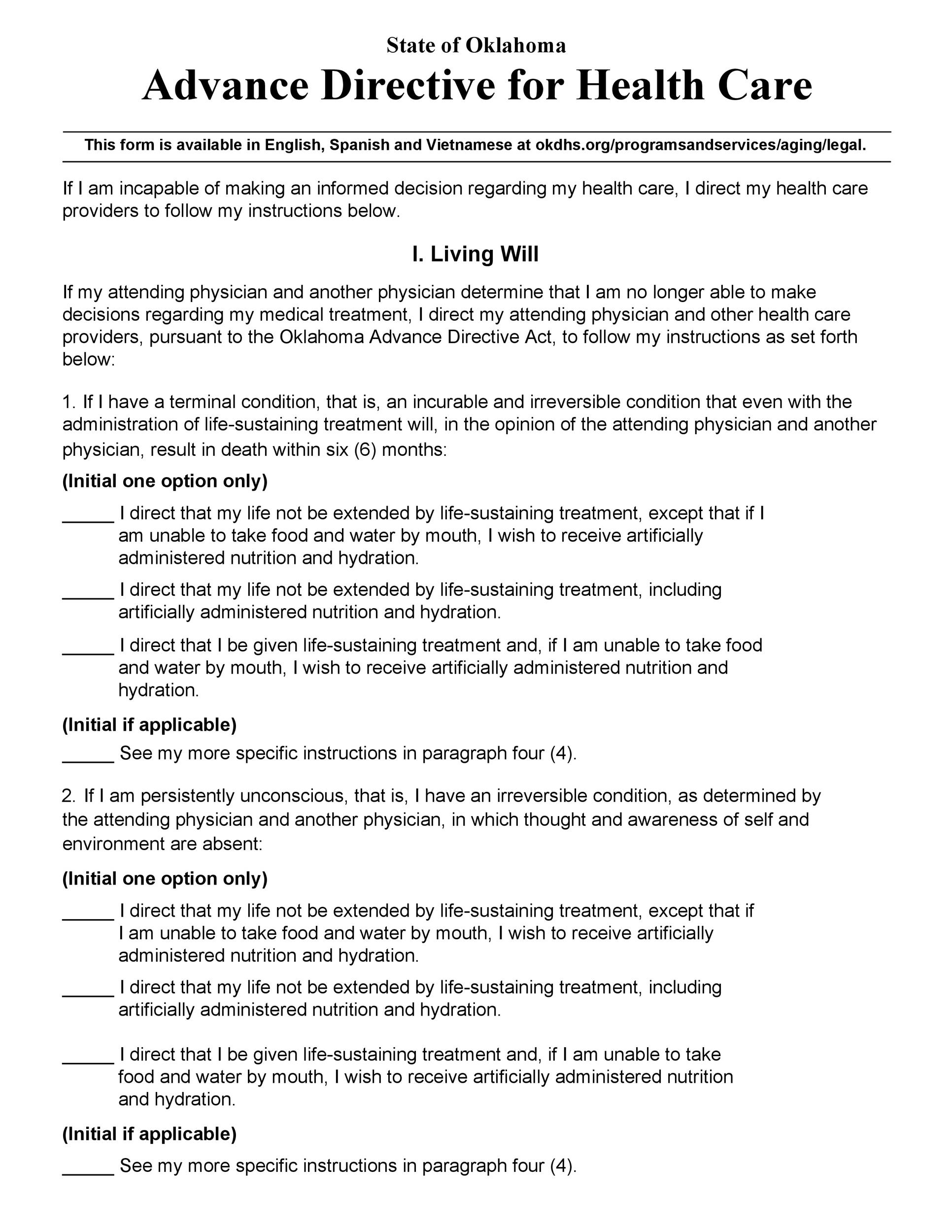 Living Will Template Free Printable