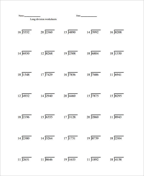 Long Division Worksheets FREE Printable