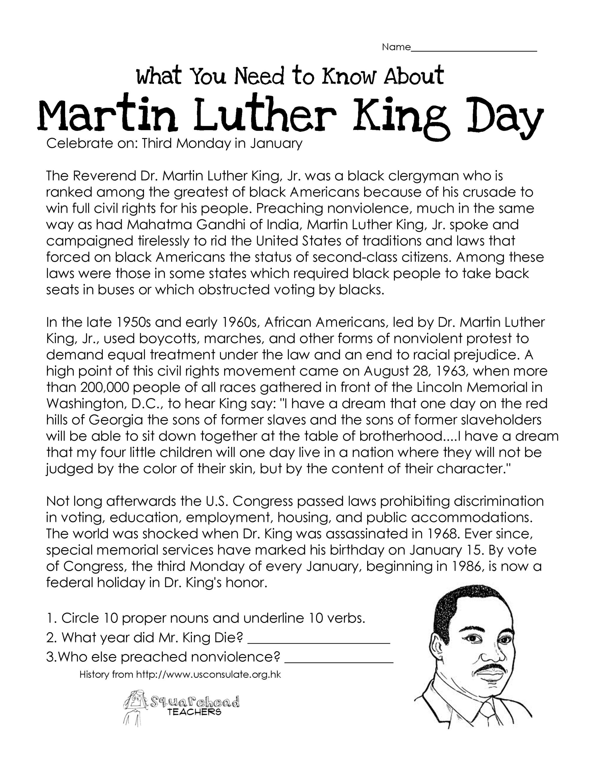 Martin Luther King Printable Worksheets