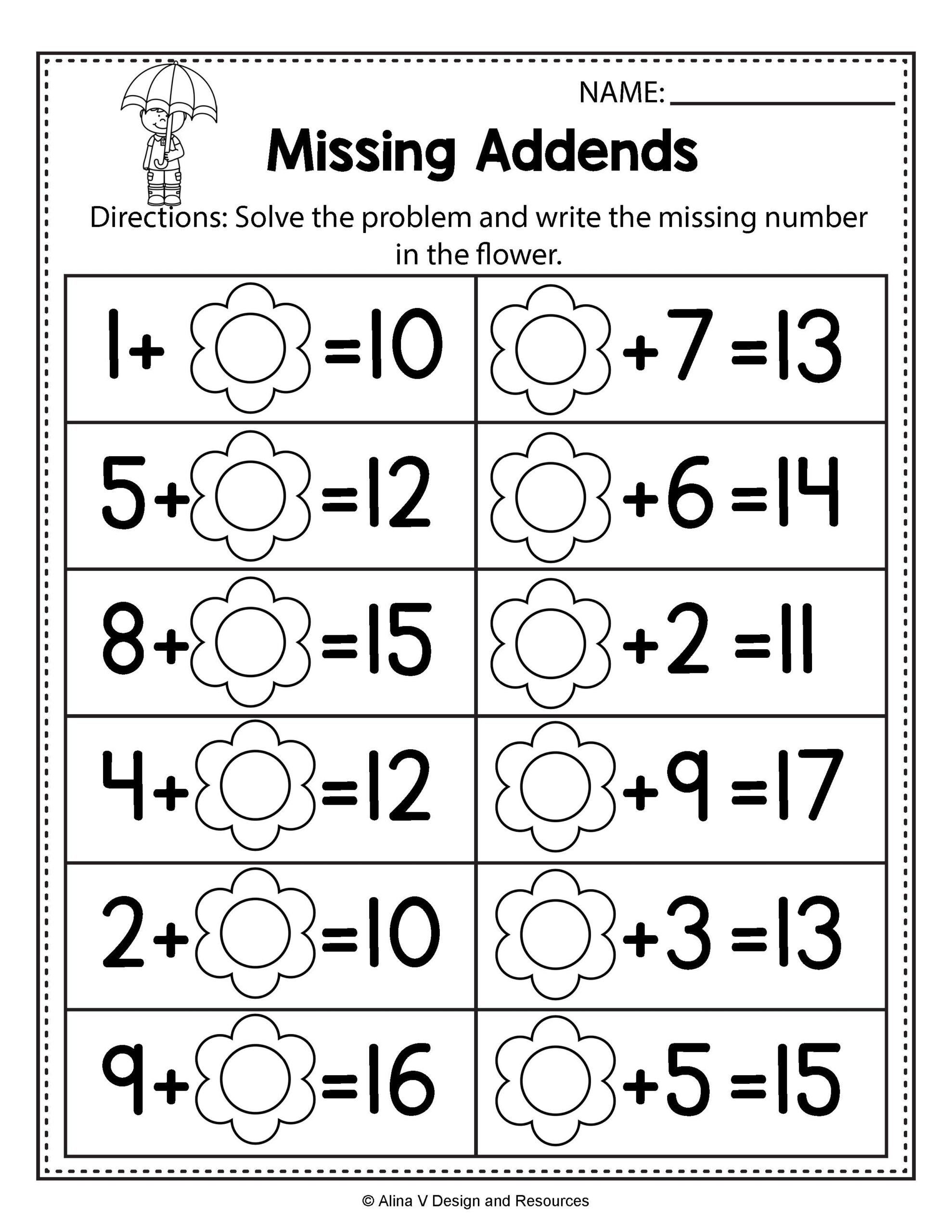 Math Printables 1st Grade