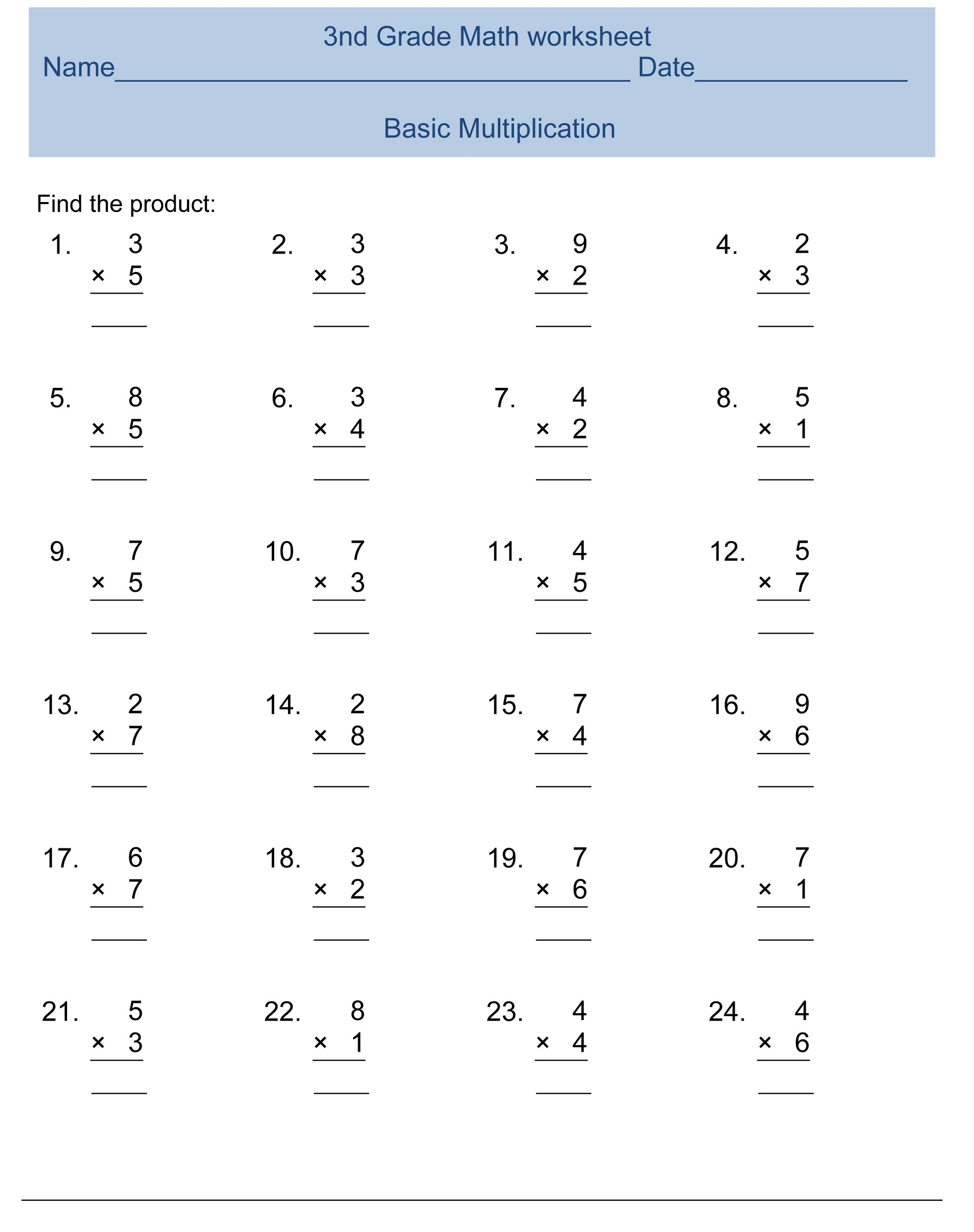 Math Printables 3rd Grade