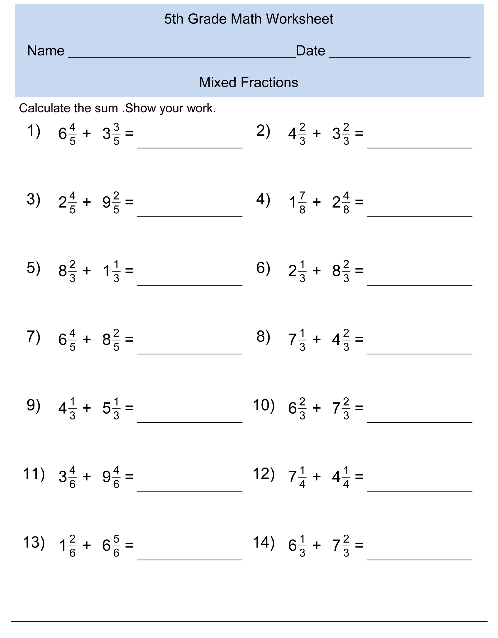 Math Sheets For 5th Graders Free Printables