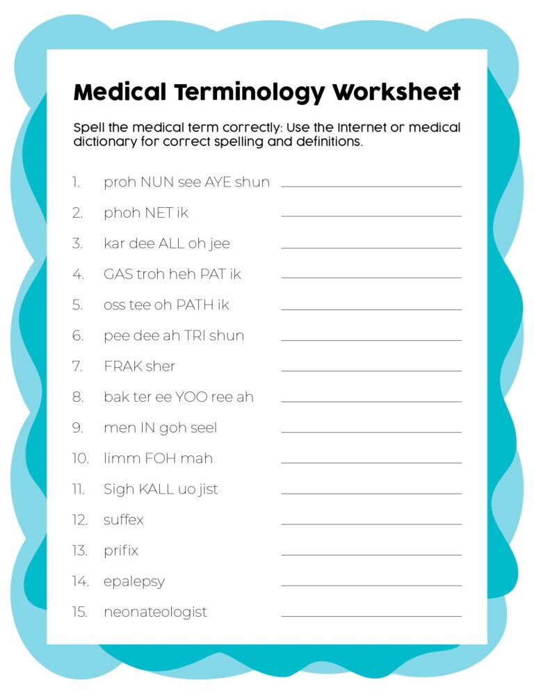Medical Worksheets 10 Free PDF Printables Printablee