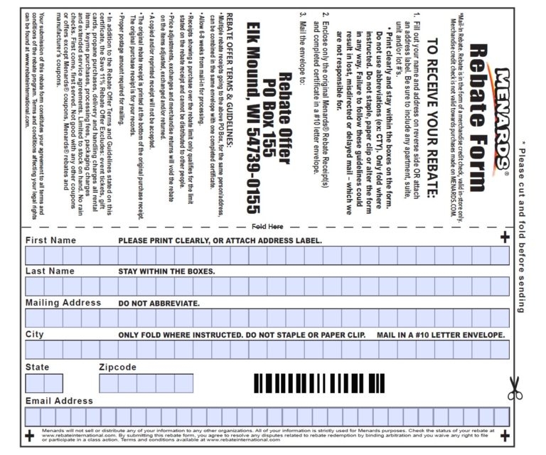 Menards Rebate Center Forms Printable Form 2024