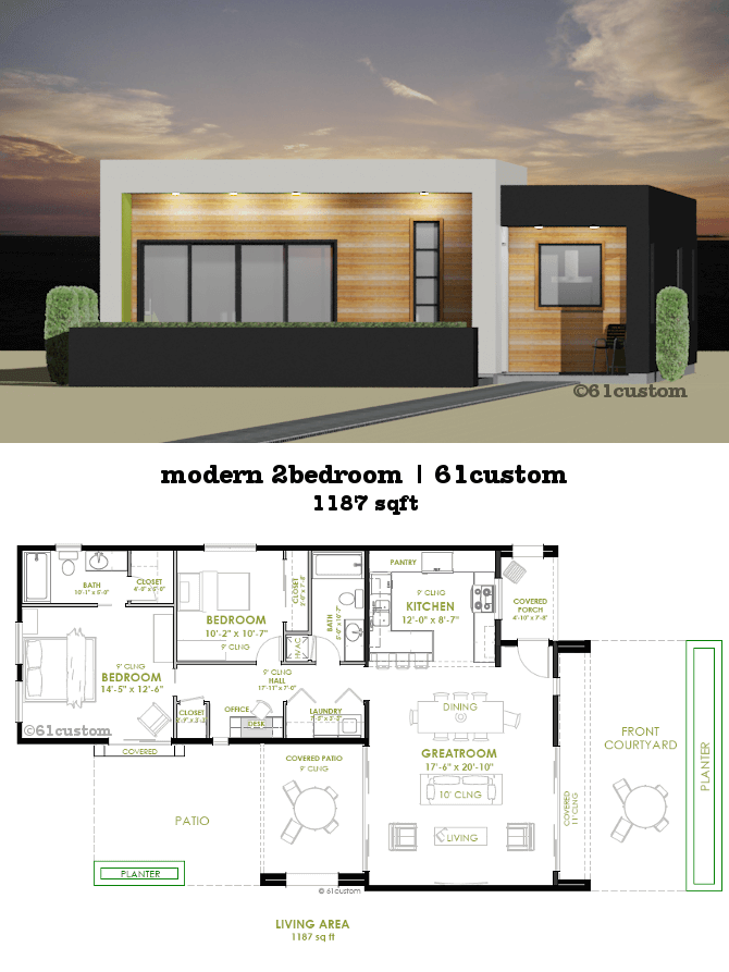 Modern 2 Bedroom House Plan 61custom Contemporary Modern House Plans