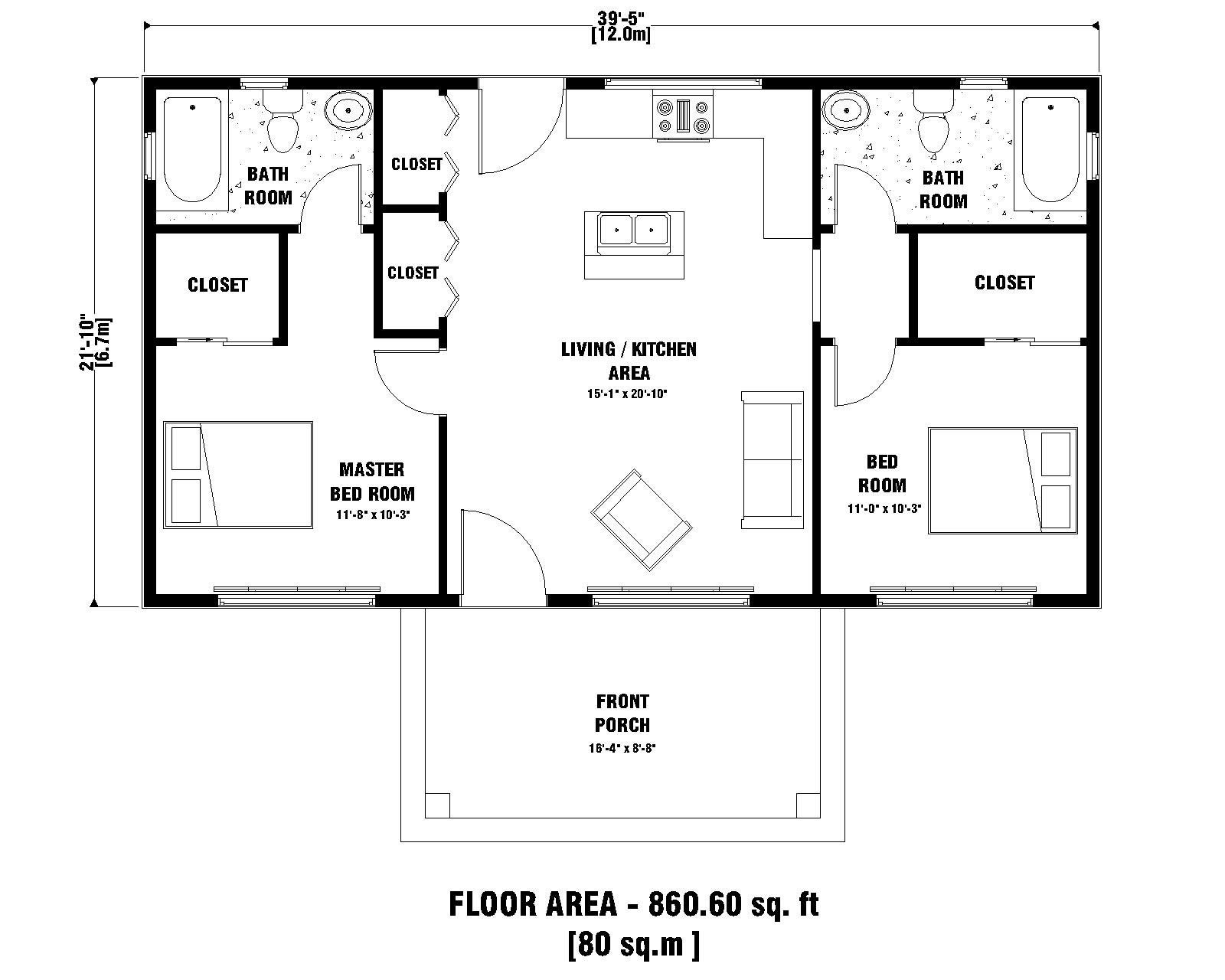 Modern House Plans 2 Bedroom 2 Bathroom With Free Original Etsy