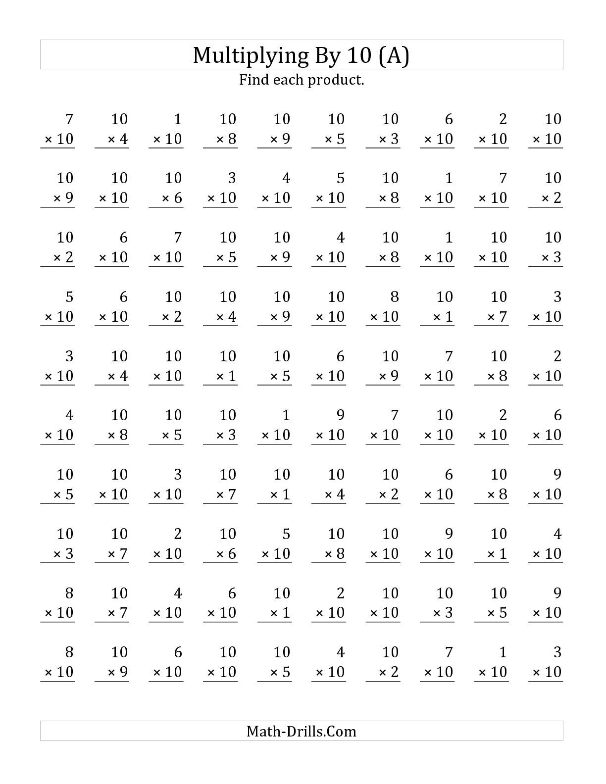 Multiplication By 10 Worksheets