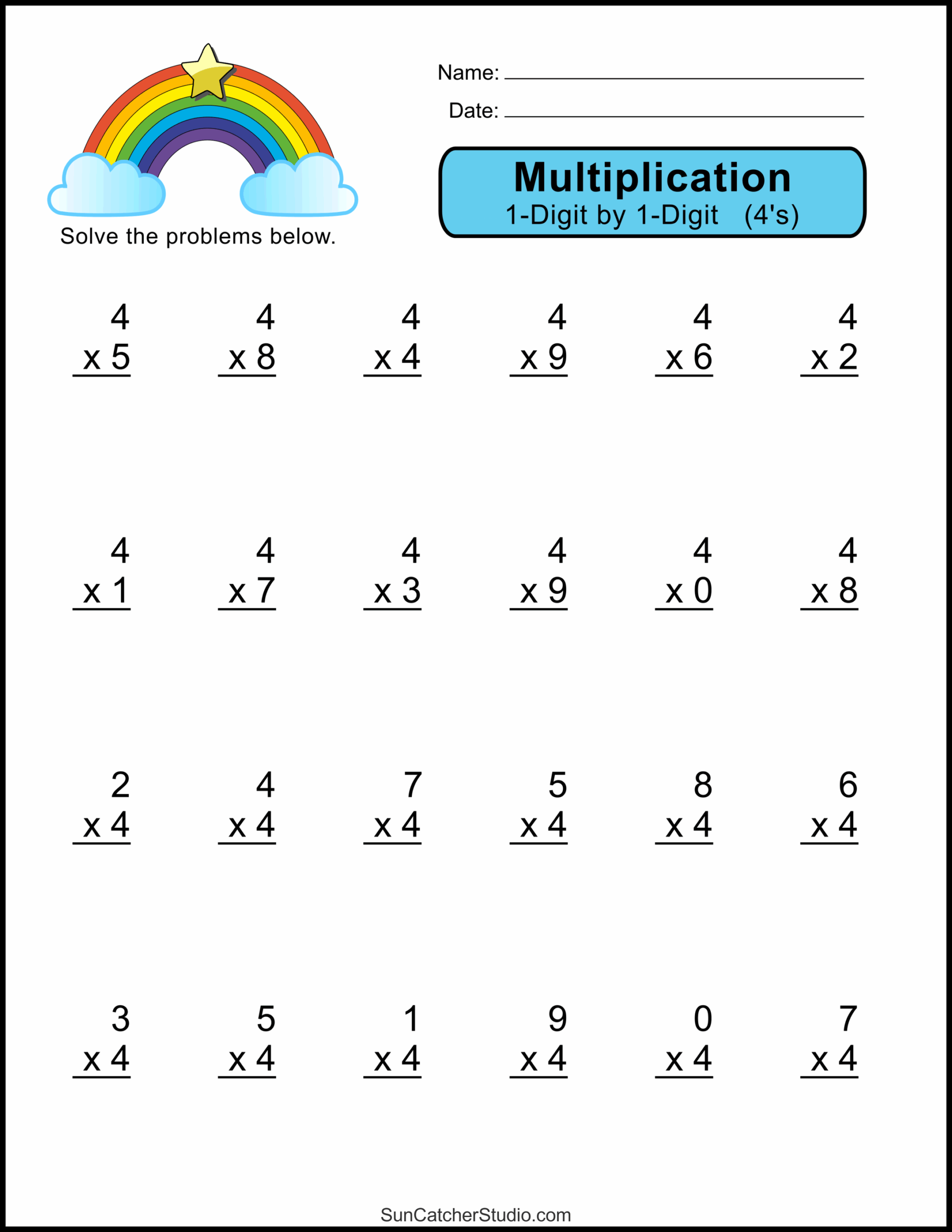 Multiplication Worksheets One Digit Math Drills Free Printables