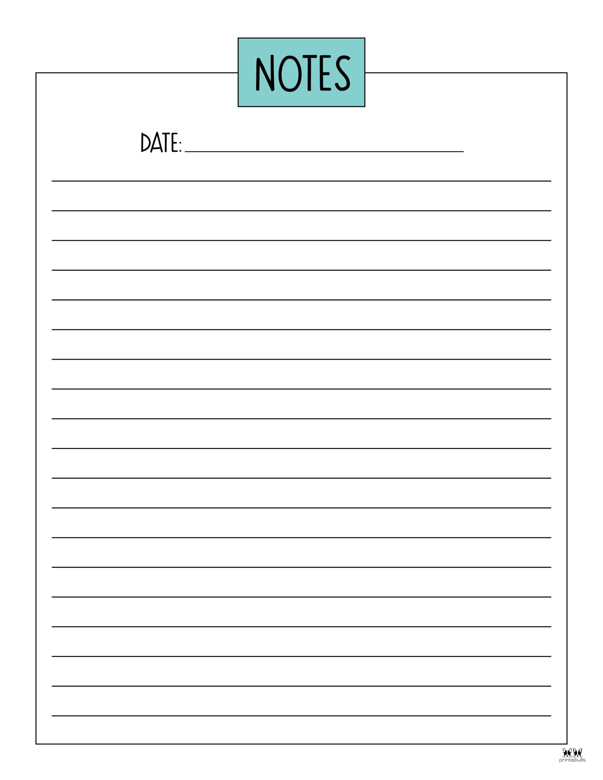 Note Pages Templates 30 FREE Printables Printabulls
