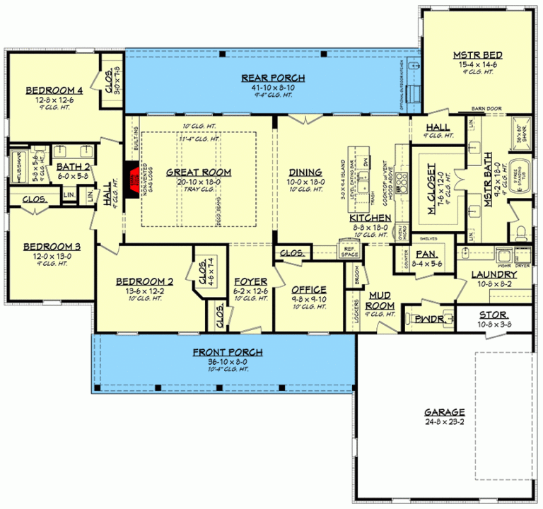 One Story 4 Bed Modern Farmhouse Plan With Home Office 51841HZ 