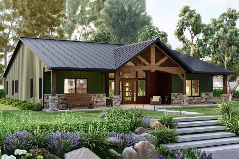 One Story Ranch Country Style With Cathedral Ceiling House Plan 