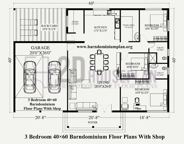 Open Concept 40x60 Barndominium Floor Plans With Shop 2DHouses Free 