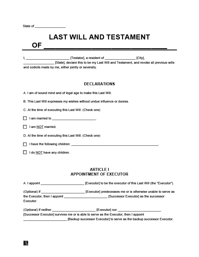 Pdf Printable Last Will And Testament Template Printable Templates