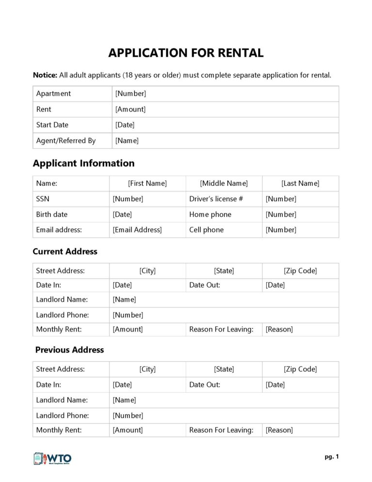 Personal Rental Application Form Printable Printable Forms Free Online
