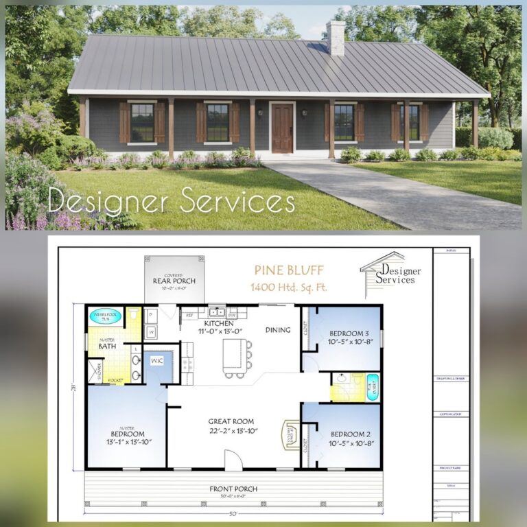 Pine Bluff House Plan 1400 Square Feet Etsy