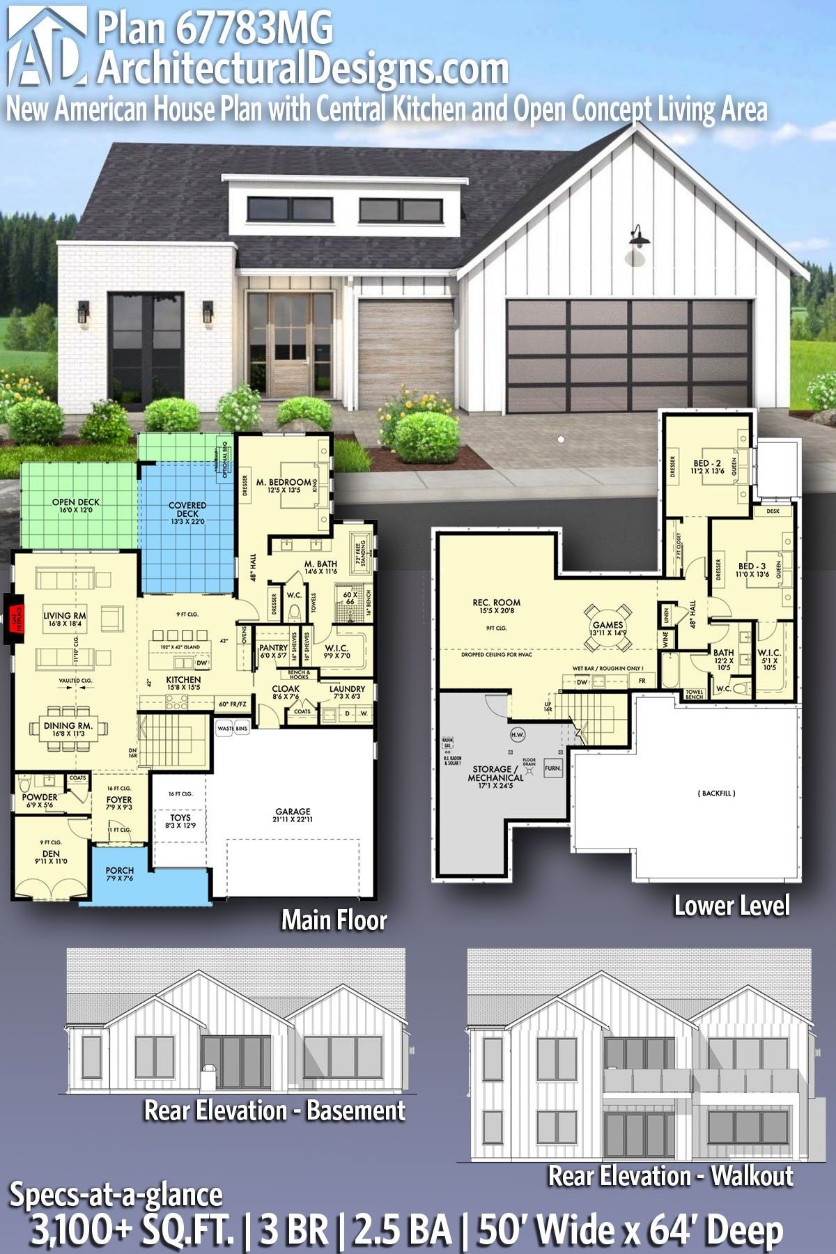 Plan 67783MG New American House Plan With Central Kitchen And Open Plan 67783MG New American House Plan With Central Kitchen And Open